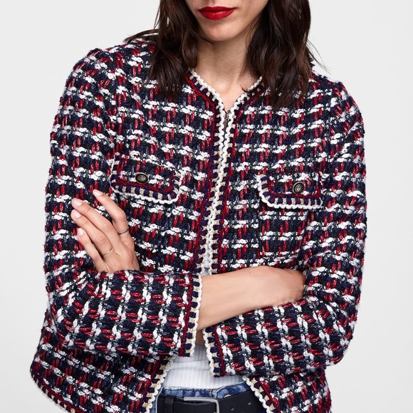 Zara Multicolor New Tweed Blazer Sz M - Picture 1 of 8